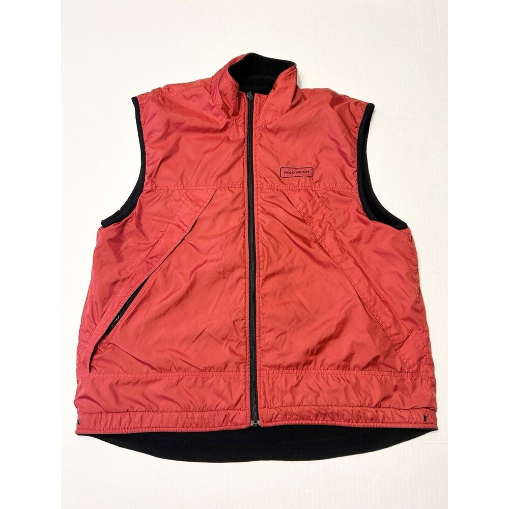 Polo Sport Vest Mens Large Red Black Fleece Reversible Zip Ralph Lauren Jacket